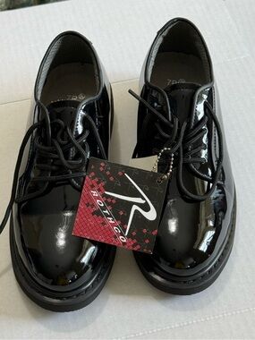 NWT Rothco Black Patent Lace Up Classic Oxfords Mens 7R- Womens 8.5- READ